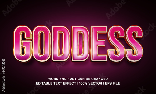 Goddess editable text effect template, 3d bold pink glossy metal luxury typeface, premium vector
