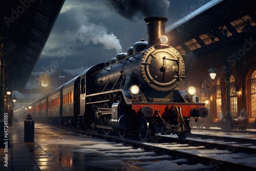 A train is on the tracks in a dark station