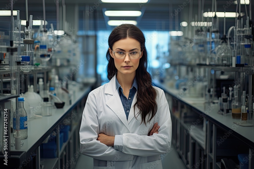 A woman in a lab coat standing in a laboratory A woman in a lab coat standing in a laboratory