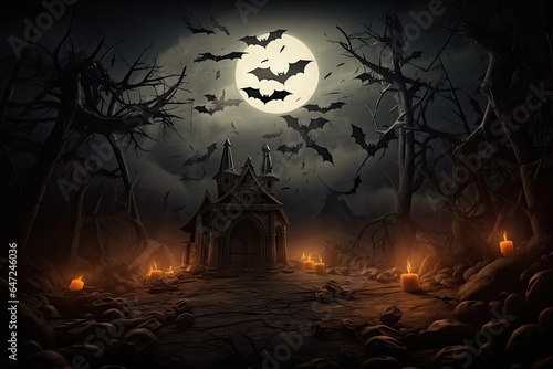 Halloween composition with bats and ghosts