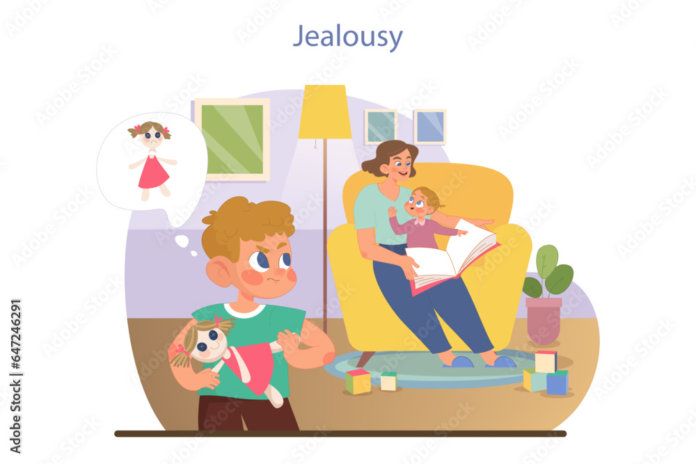 Children emotions. Little kid feels jealous about lack of attention. Sibling Children emotions. Little kid feels jealous about lack of attention. Sibling