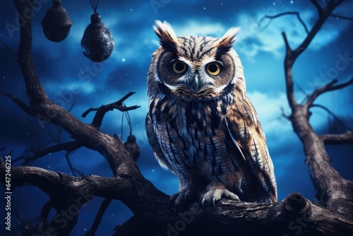 An owl sitting on a tree branch