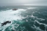 Aerial view of turbulent sea with monstrous waves and strong gusts in a tempest. Generative AI