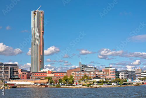 Obraz na płótnie View of Gothenburg coastline and construction site of largest Scandinavian skyscraper w salonie