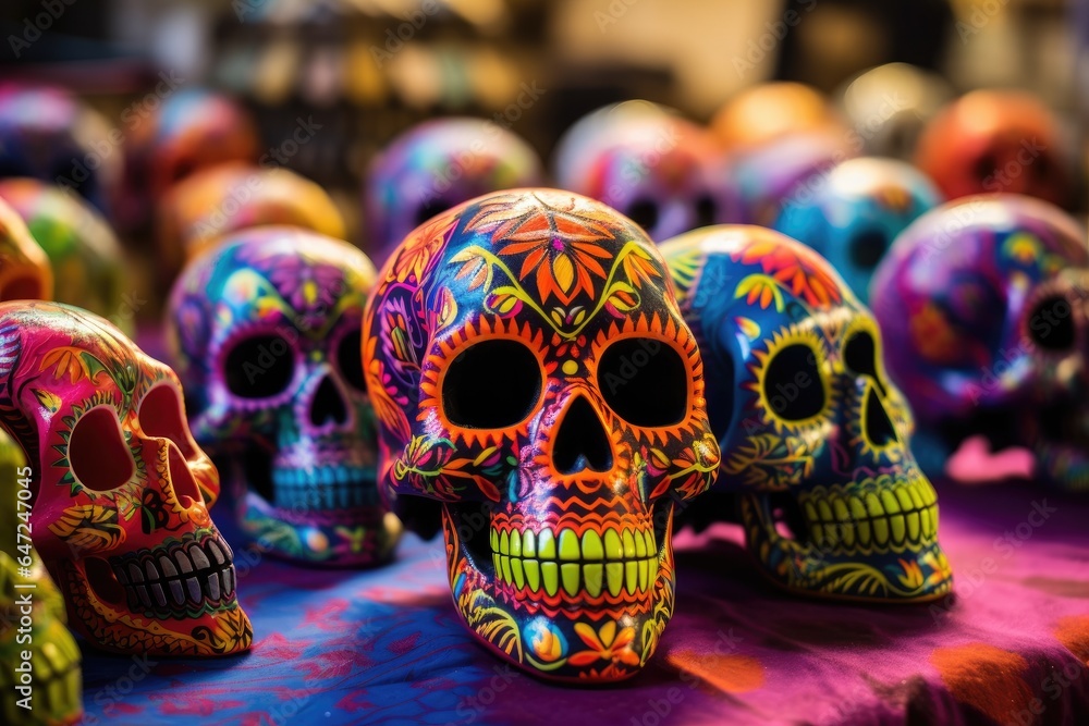 Colorful skulls mexican handicrafts