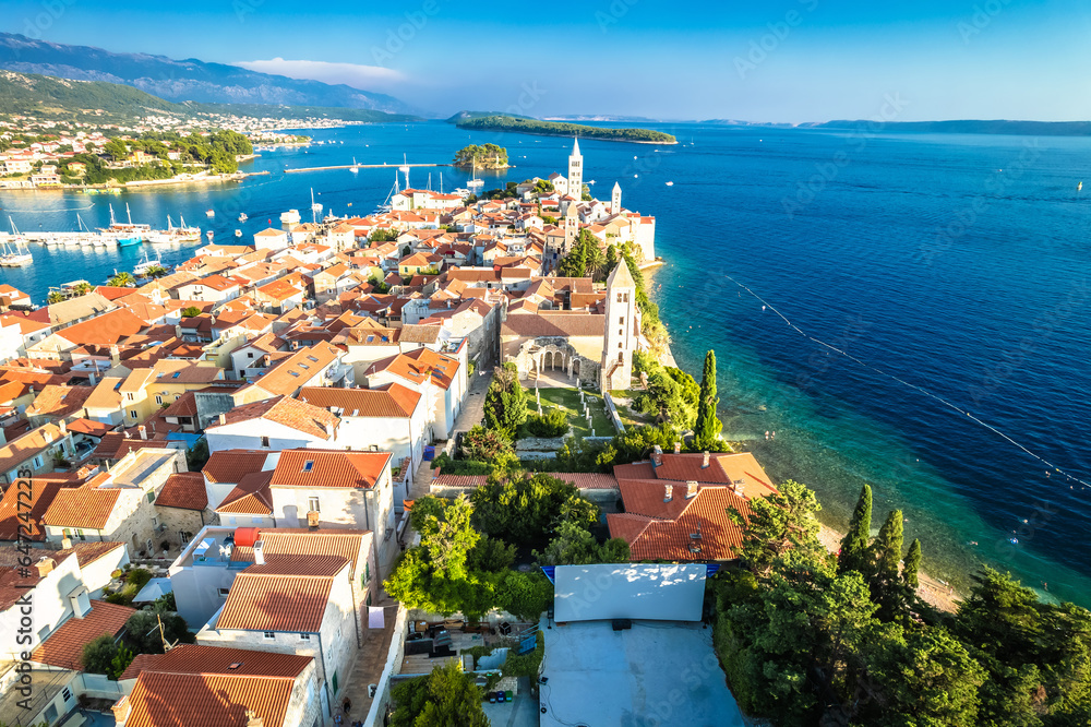 Historic town of Rab aerial view, Island of Rab