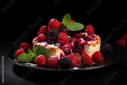 Delicious fresh pie with raspberries