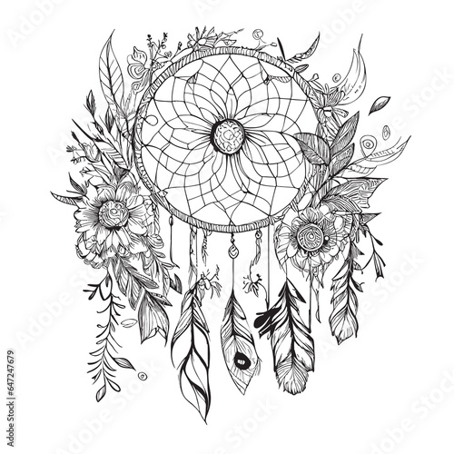 Boho dream catcher sketch hand drawn in doodle style illustration