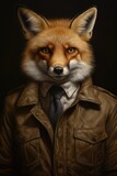 Fox wearing jacket portrait
