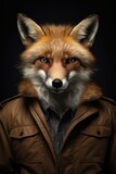 Fox wearing jacket portrait