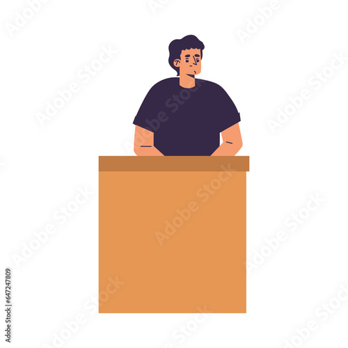 Litigation with Man at Tribune at Courtroom Engaged in Settlement Vector Illustration