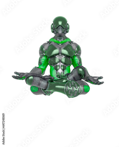 futuristic astronaut is floating and meditating doing yoga in white background © DM7