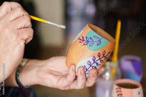 typical argentinian mate hand-made with painted plants
