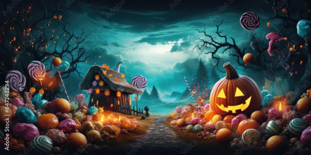 Fototapeta premium Halloween banner with candy