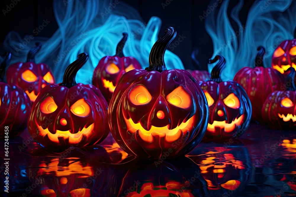 Halloween pumpkins with neon light Halloween pumpkins with neon light