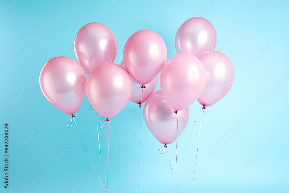 Pink balloons on a pastel blue background
