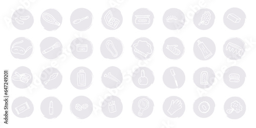 Beauty and Cosmetics instagram highlights. Make up vector icon set. Graphic elements. Vector illustration.
