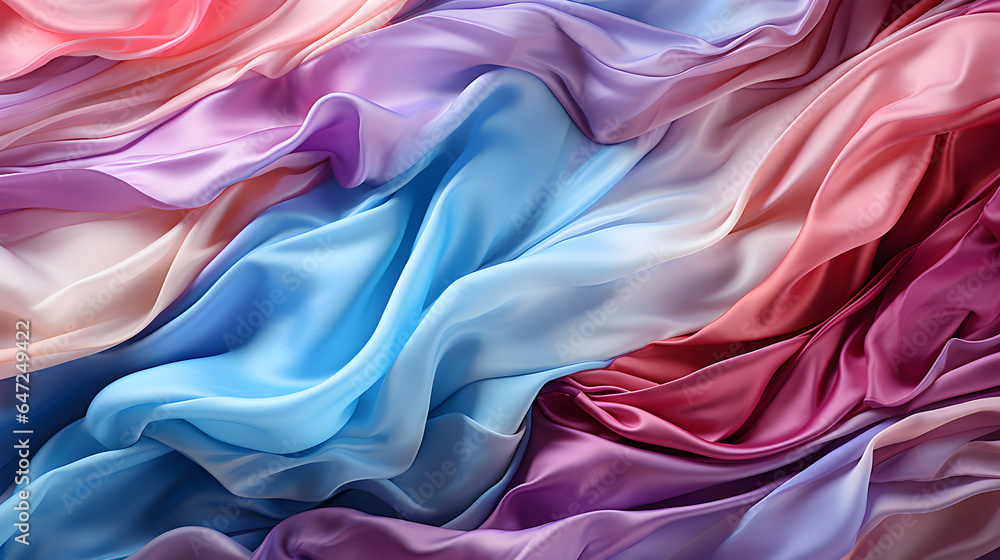 Colorful pastel shades fabric material, multicolored silk background.