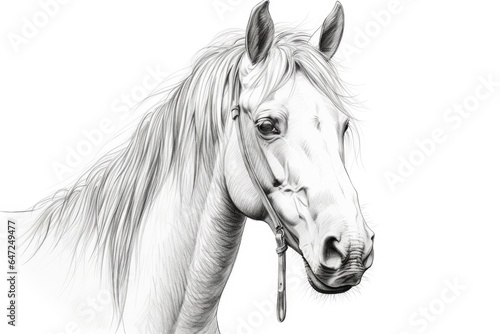 Realistic horse head drawing on white