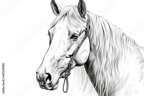 Realistic horse head drawing on white