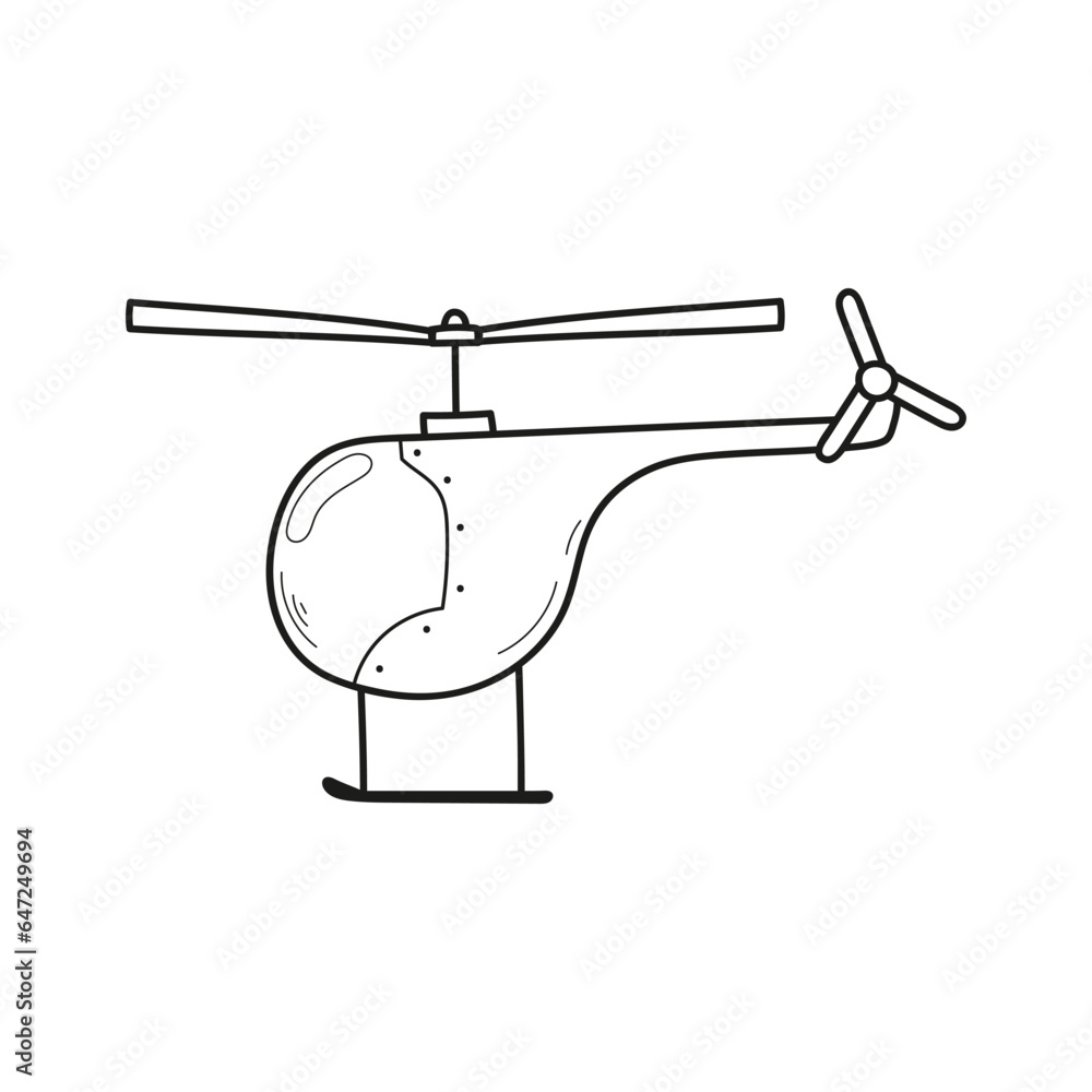 Helicopter icon. Hand drawn, doodle style. Rescue helicopter. Vector illustration.
