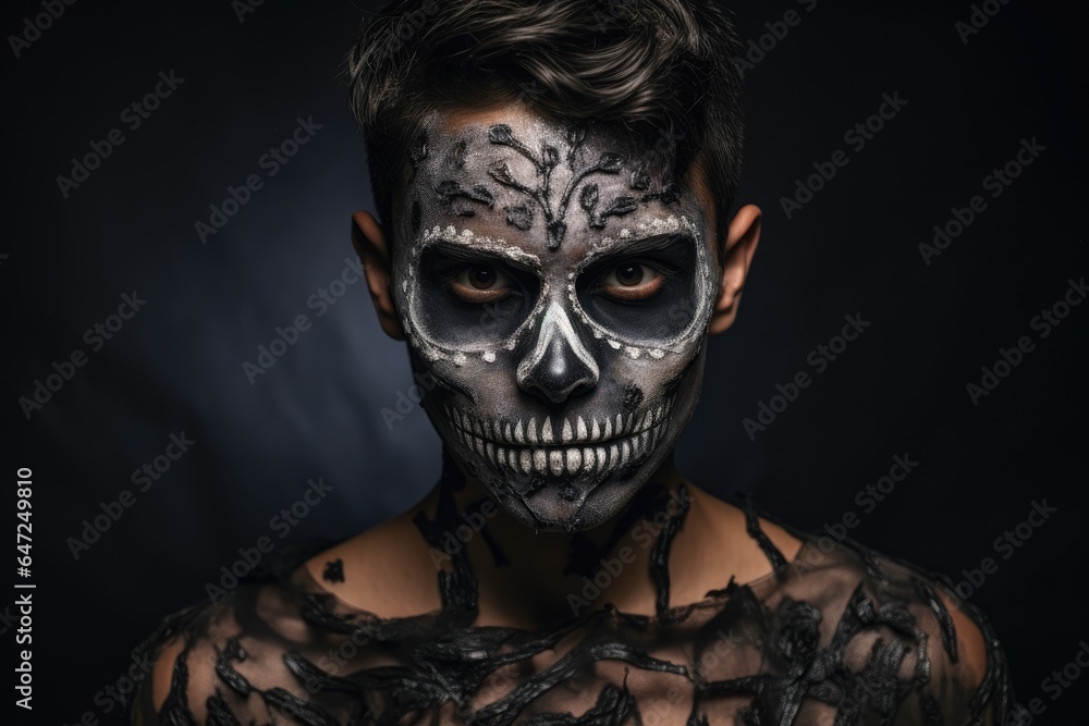 Skull makeup portrait of young man