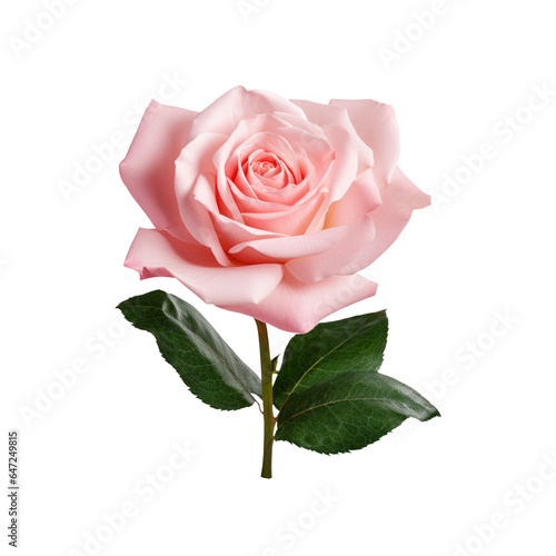 Rose pink flower. Beautiful single pink rose isolated on transparent backgrou...