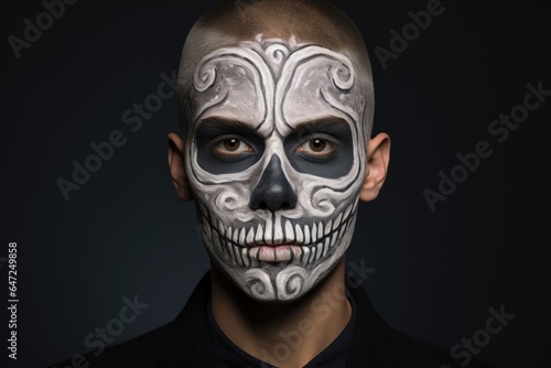 Skull makeup portrait of young man