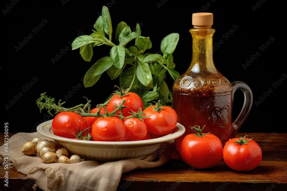 Tomatoes tomatoes lemon leaves garlic bottle Tomatoes tomatoes lemon leaves garlic bottle