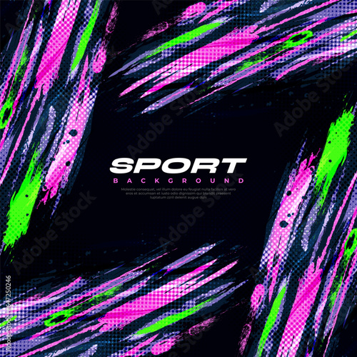 Abstract and Colorful Brush Background with Halftone Effect. Sport Banner. Brush Stroke Illustration. Scratch and Texture Elements For Design