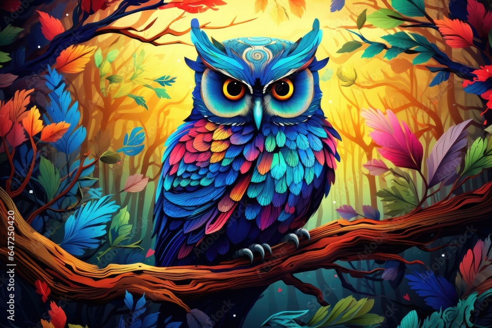 Fototapeta premium Vibrant color owl illustration