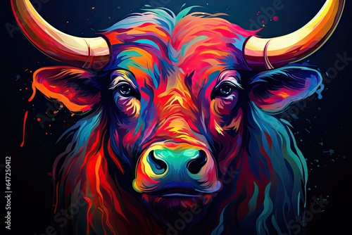 Vibrant color bull head illustration