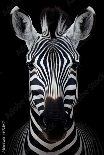 Zebra portrait on black