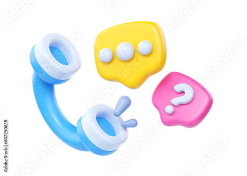 3d call center render icon: phone with bubbles for customer support service. Hotline help concept