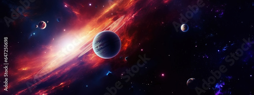Abstract space wallpaper with planets and stars. AI