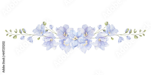 Billede på lærred Watercolor delphinium floral bouquet png, elegant wedding arrangement, blue blossom flowers