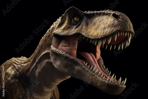 Roaring tyrannosaurus rex dinosaur in a realistic 3D rendering. Generative AI © Landon