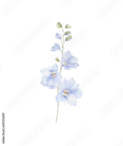 Slika na platnu Watercolor delphinium floral branch png, elegant wedding arrangement, blue blossom flowers