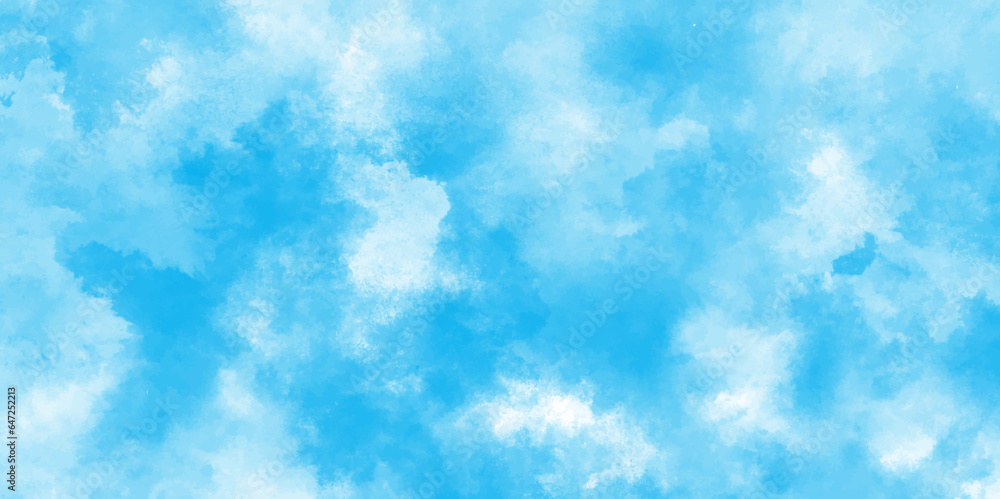 Bright painted sky blue watercolor background, Abstract blue sky with clouds,Light blue background with watercolor, Soft cloud in the sky background blue tone for wallpaper, graphics design.