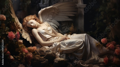 Angel guardian sleeping on the grave