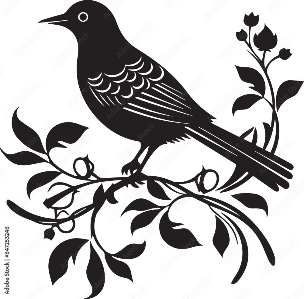 Fototapeta premium Bird Black And White, Vector Template for Cutting and Printing