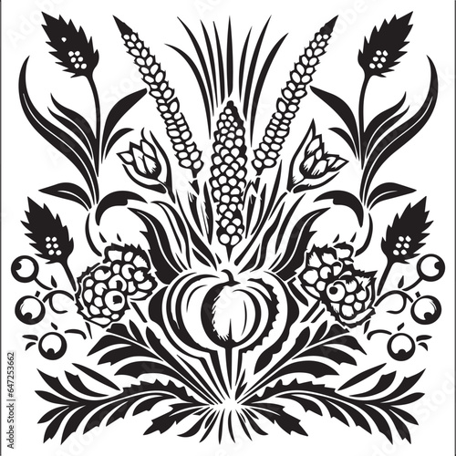 Harvest Decorations Black And White  Vector Template for Cutting and Printing