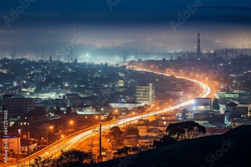 Night-time view of Tijuana from above. Generative AI