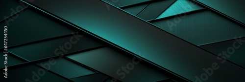 Black teal green blue abstract modern background for design. dark geometric shape. 3d effect diagonal lines. gradient light. metallic sheen. minimal web banner. wide panoramic design. generative AI