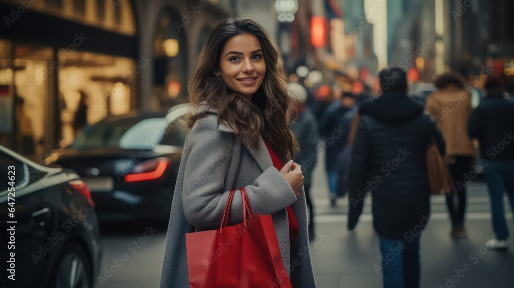 Fototapeta premium woman walking in the city Steadicam