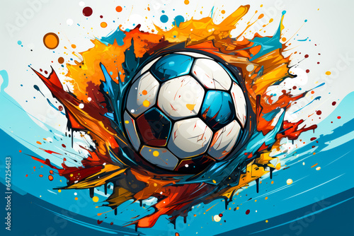 Soccer ball flying through the air with paint splatters around it. © valentyn640