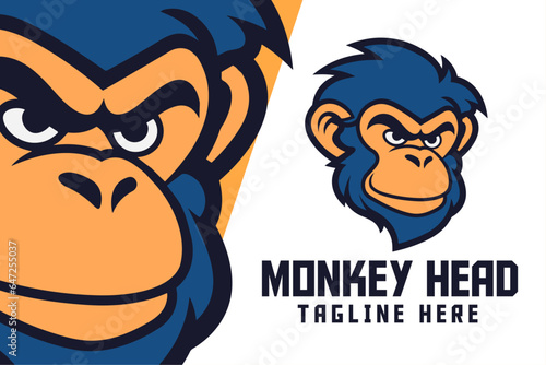 Icon badge emblem with cool monkey head mascot logo and ape animal template for sports and esports.
