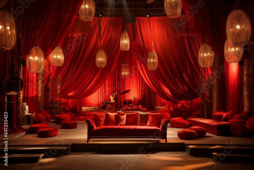 Captivating vintage stage decor with striking red hues. Generative AI