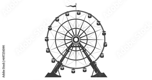 Ferris wheel animation, amusement park observation wheel, attraction with waving flag