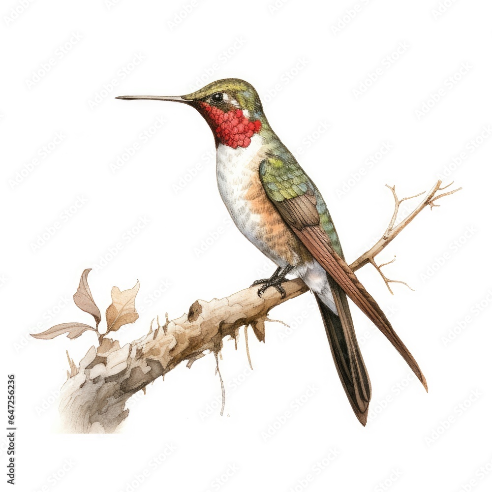 Fototapeta premium Ruby-throated hummingbird bird isolated on white background.